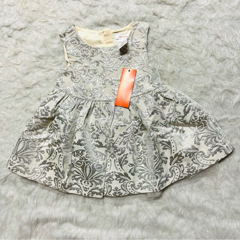 Joe Fresh Silver and Cream Baby Dress